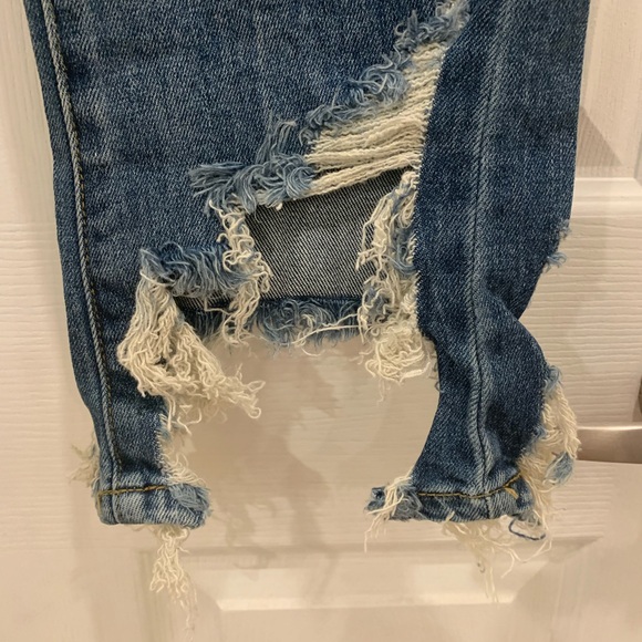 R13 Distressed Hem High Waist Crop Denim Jeans - Picture 12 of 15